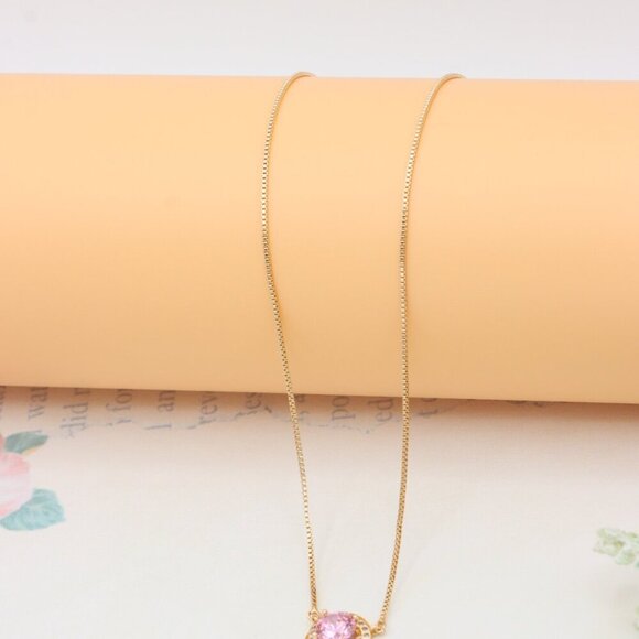 Elegant Rose Gold Necklace with Pink Stone & Adjustable Chain, XPNL0347 - Picture 7 of 13